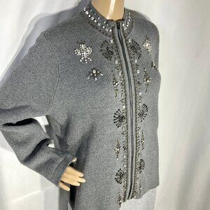 Chicos Size 2/Med Zippered Cardigan with Rhinestones